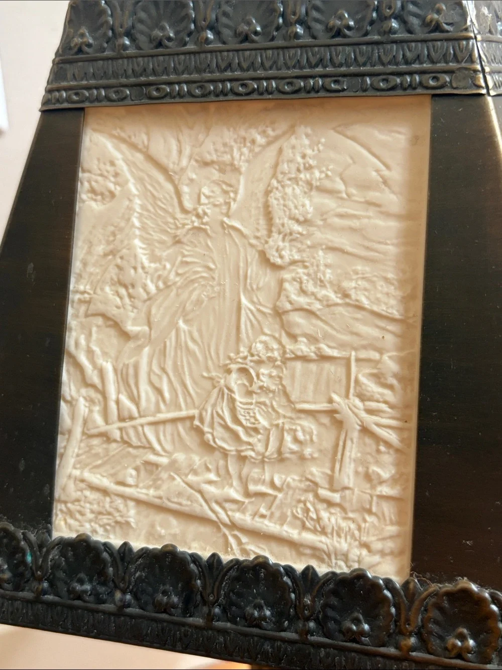 Vintage Lithophane Panel Table Lamp Cherub Angel Art Nouveau Victorian Revival